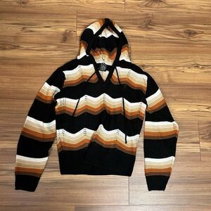 FCT With Love Crochet Hooded Sweater Striped Boho Pullover Women’s L